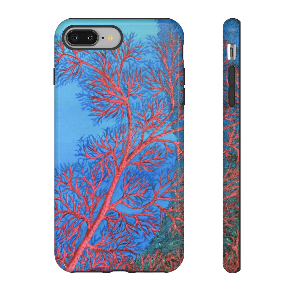 Coral Reef Phone Case — Vibrant Red Sea Fan on Ocean Blue Tough Case