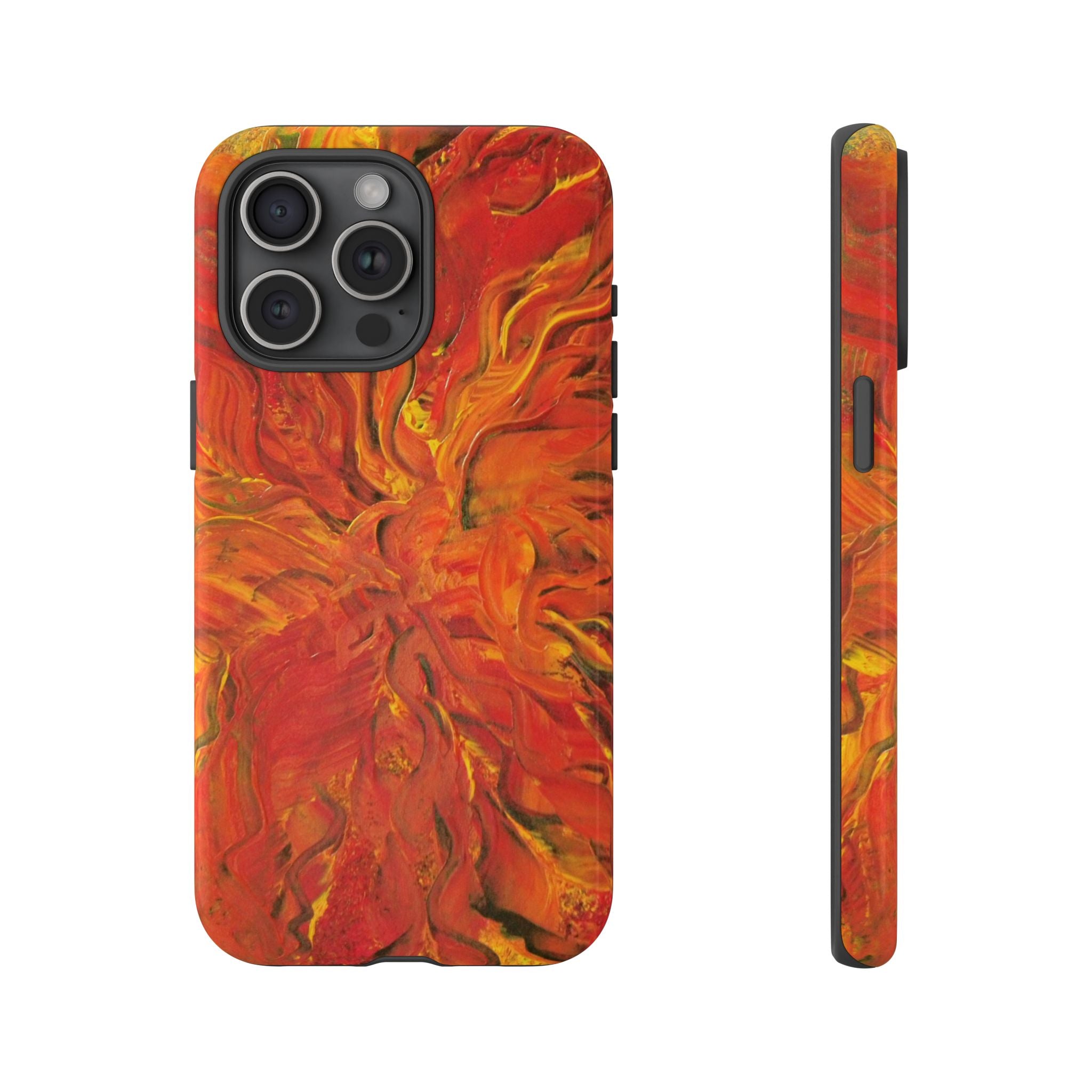 Flame Swirl Tough Phone Case — Abstract Red & Orange Art Protective Cover