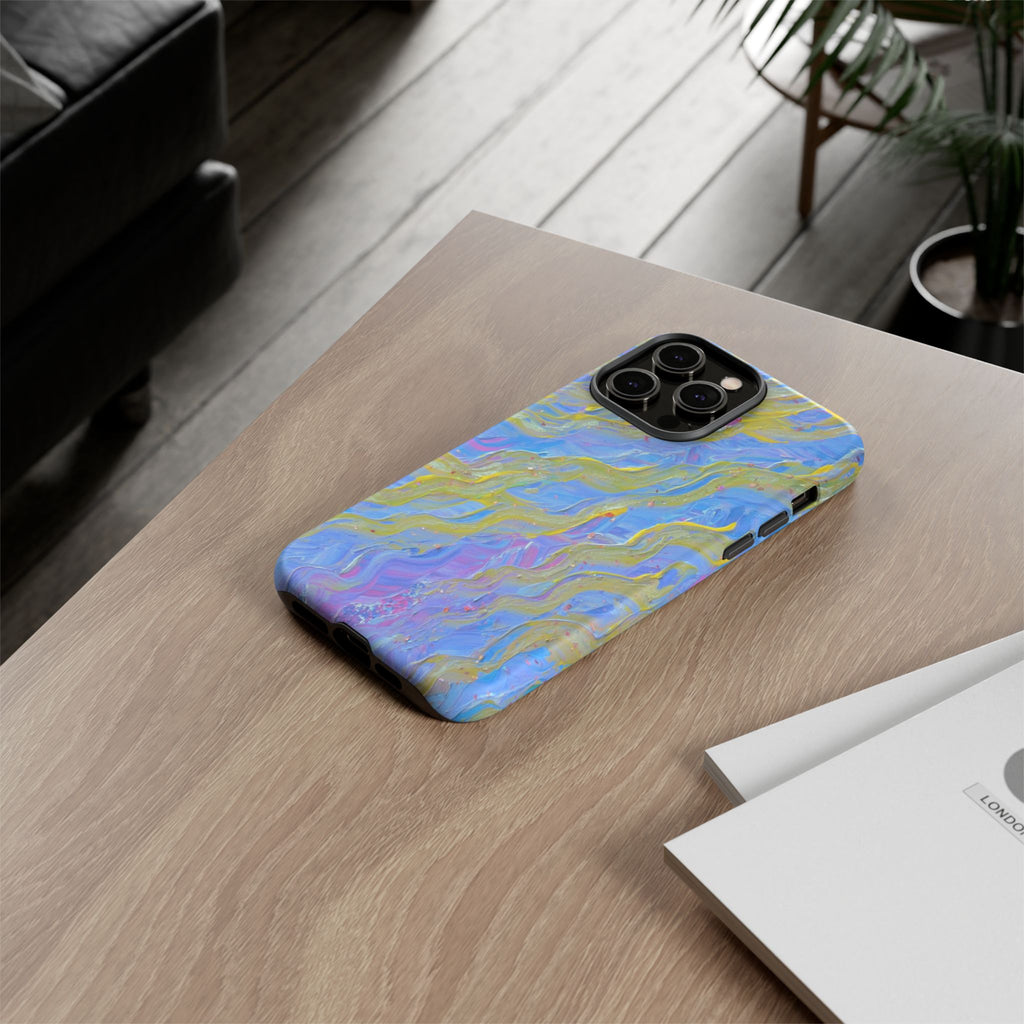 Pastel Marble Tough Phone Case — Blue & Gold Abstract Protective Cover