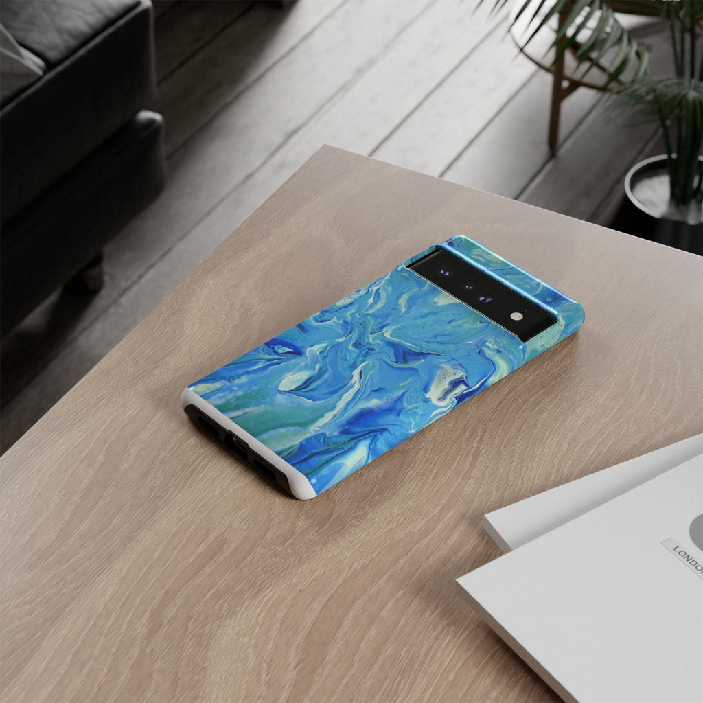 Blue Marble Tough Phone Case — Ocean Swirl Protective iPhone Cover