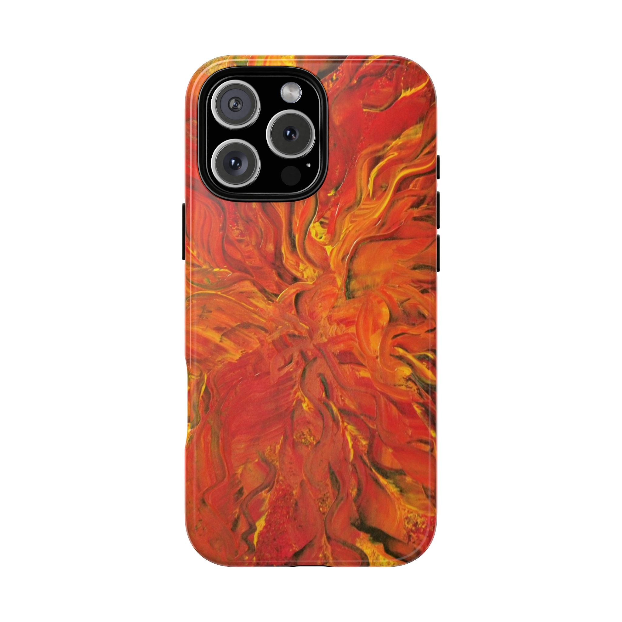 Flame Swirl Tough Phone Case — Abstract Red & Orange Art Protective Cover