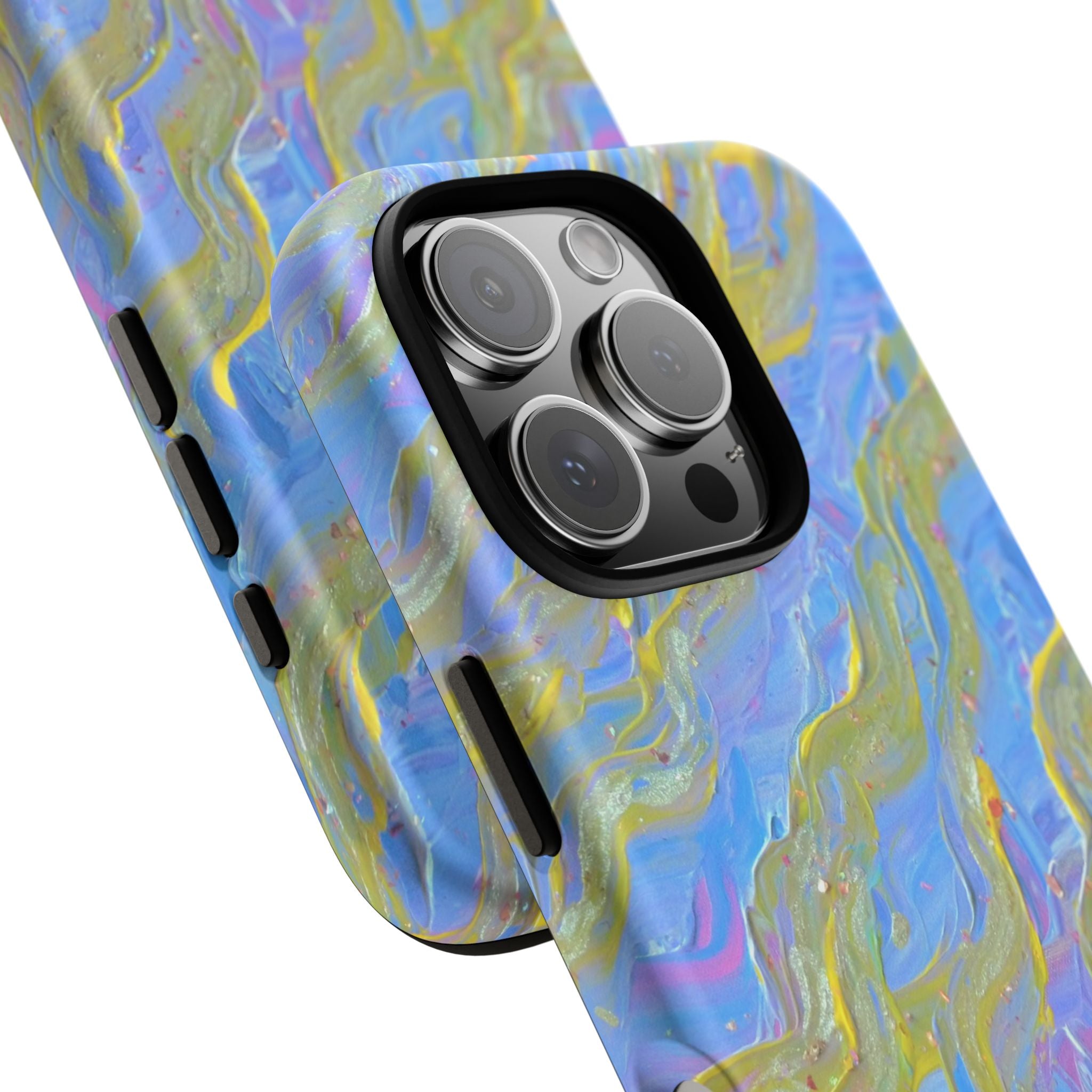 Pastel Marble Tough Phone Case — Blue & Gold Abstract Protective Cover