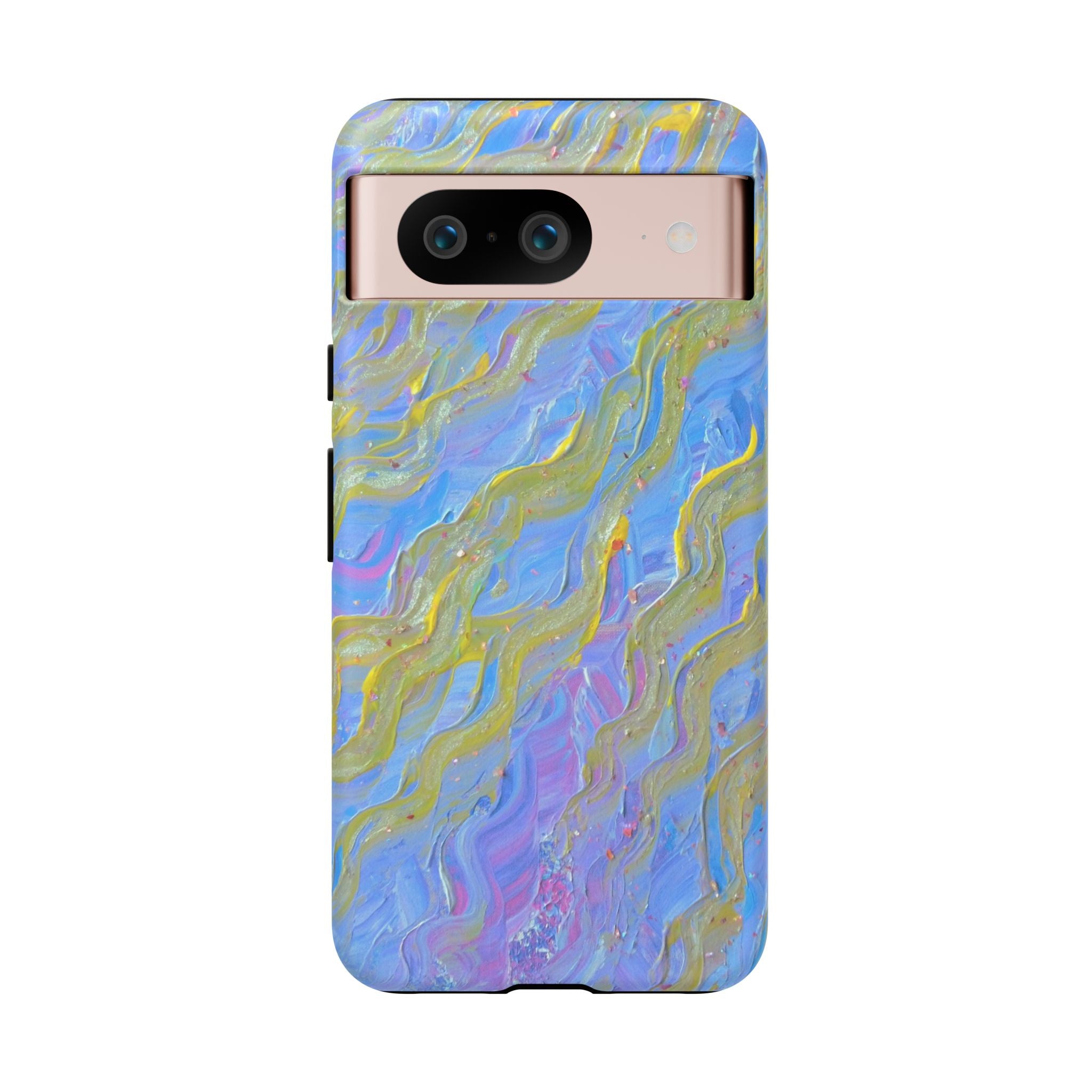 Pastel Marble Tough Phone Case — Blue & Gold Abstract Protective Cover