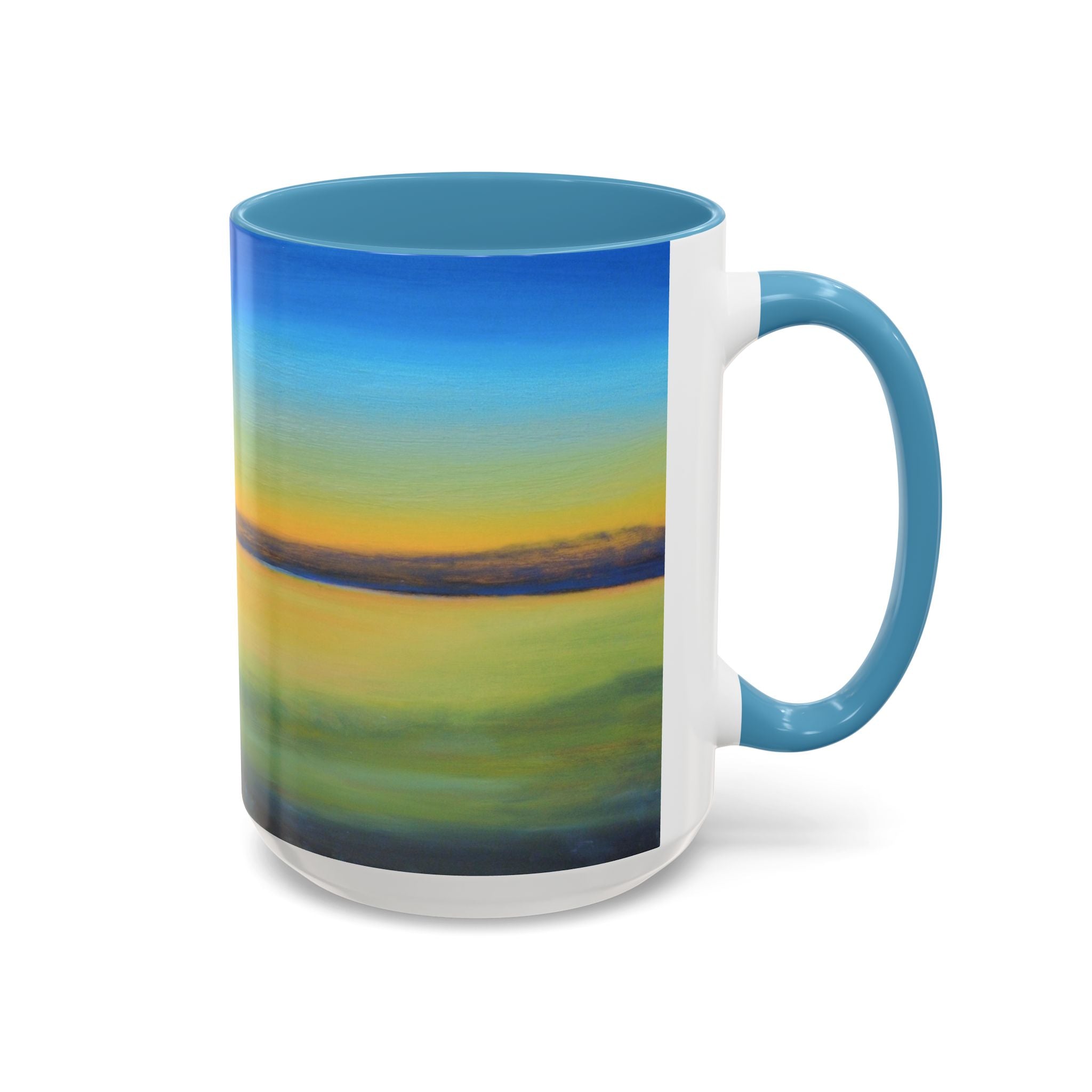 Sunset Horizon Accent Coffee Mug — Pastel Pink Inner & Handle