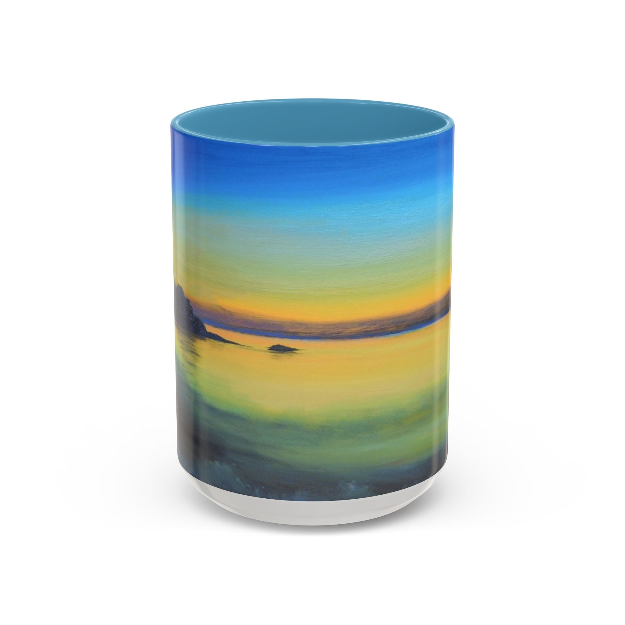 Sunset Horizon Accent Coffee Mug — Pastel Pink Inner & Handle