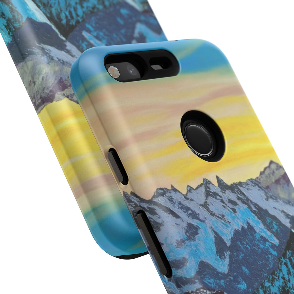Mountain Sunset Phone Case — Protective Tough Case with Scenic Blue Peaks Design