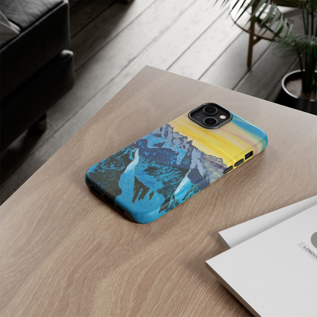 Mountain Sunset Phone Case — Protective Tough Case with Scenic Blue Peaks Design