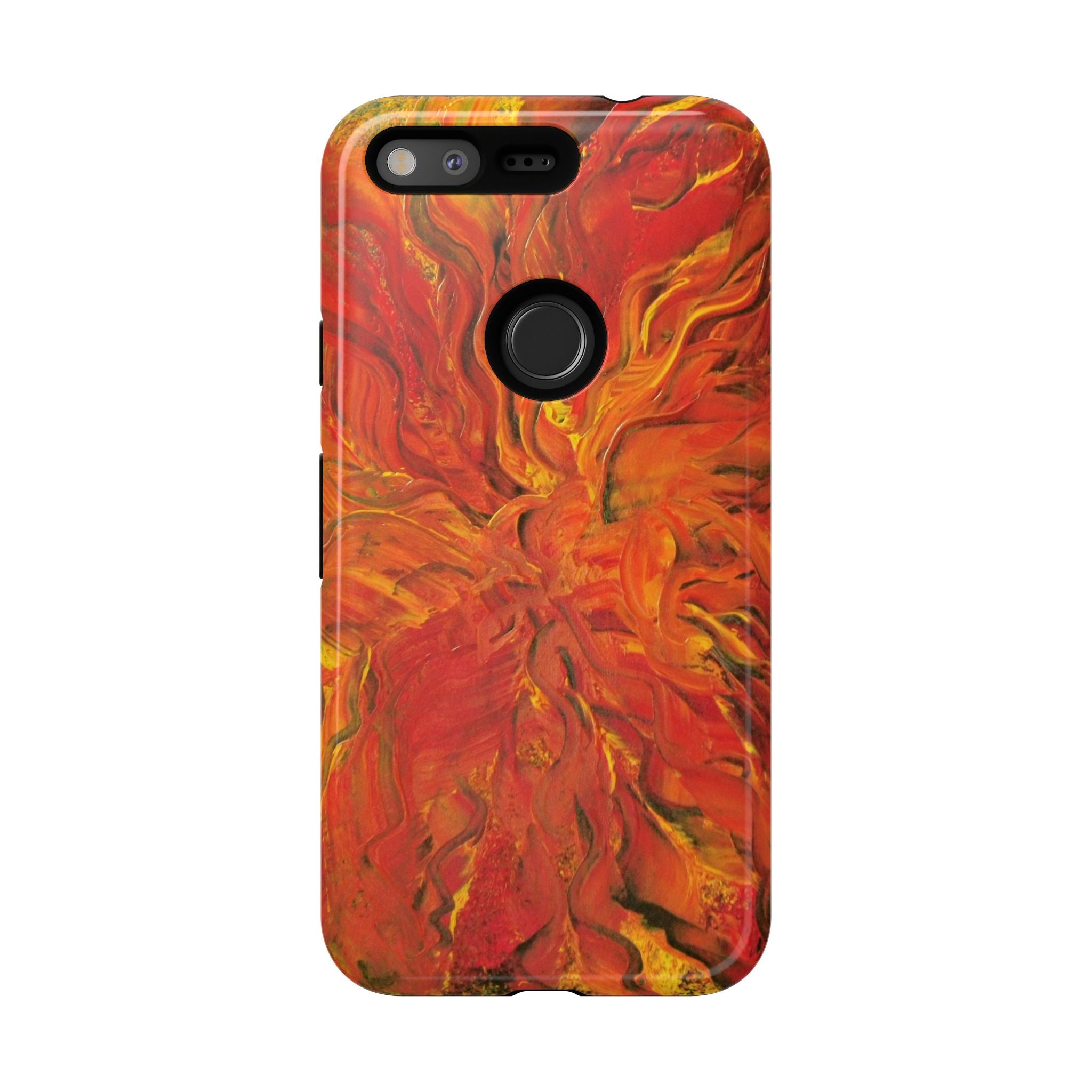 Flame Swirl Tough Phone Case — Abstract Red & Orange Art Protective Cover
