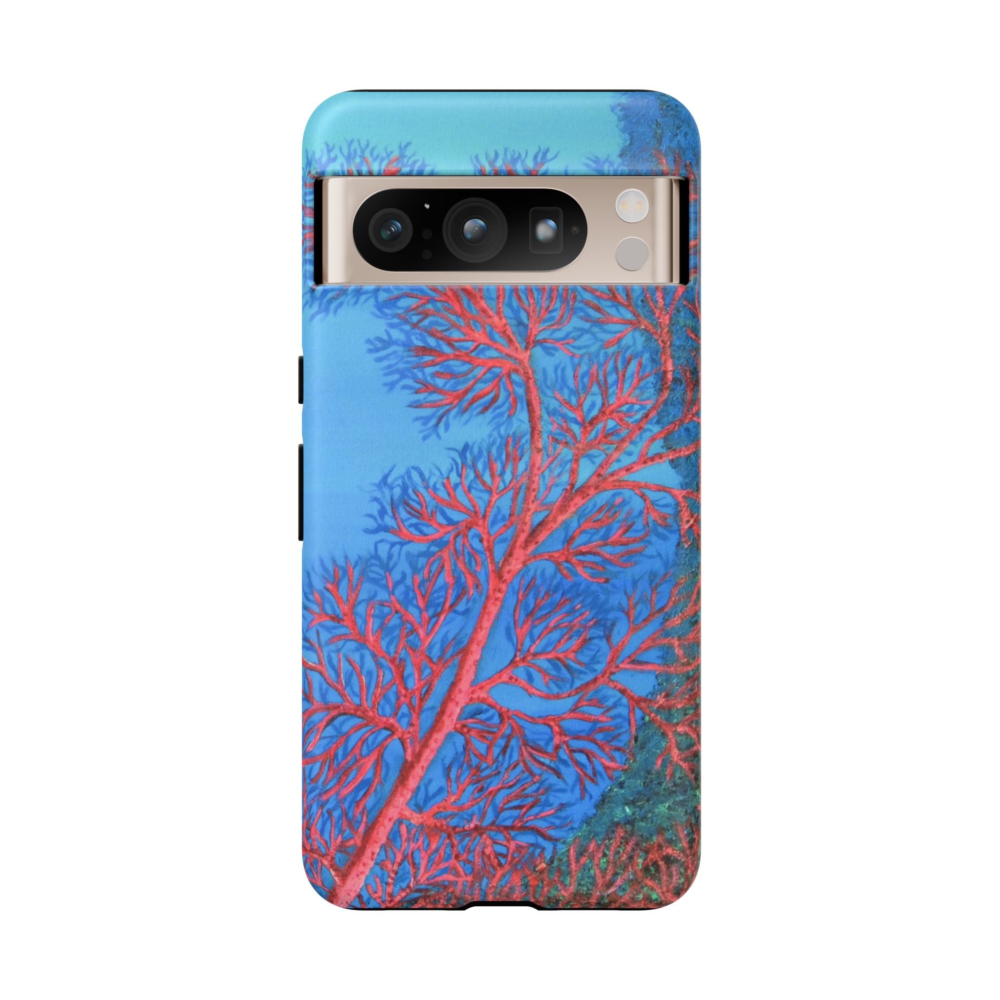 Coral Reef Phone Case — Vibrant Red Sea Fan on Ocean Blue Tough Case