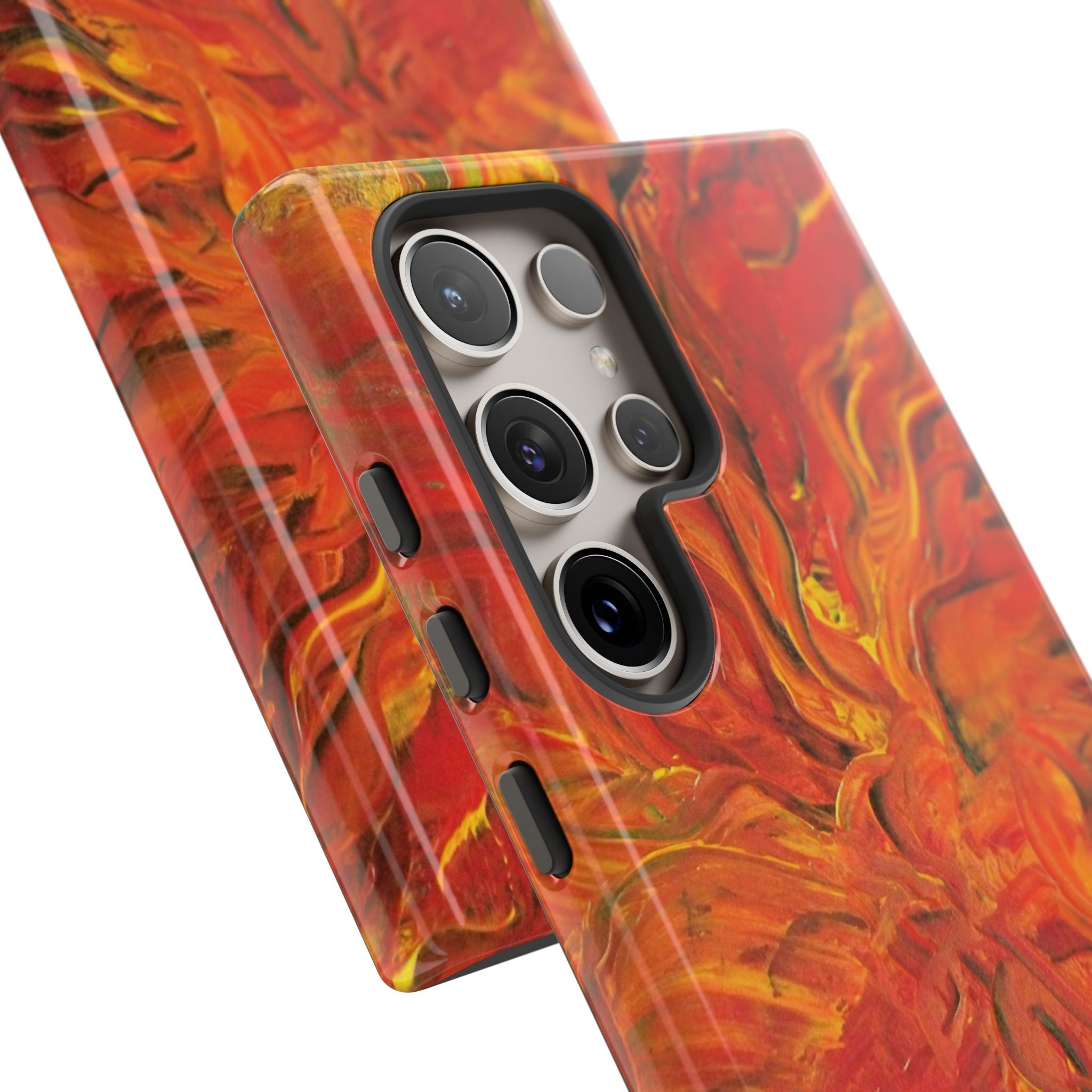 Flame Swirl Tough Phone Case — Abstract Red & Orange Art Protective Cover