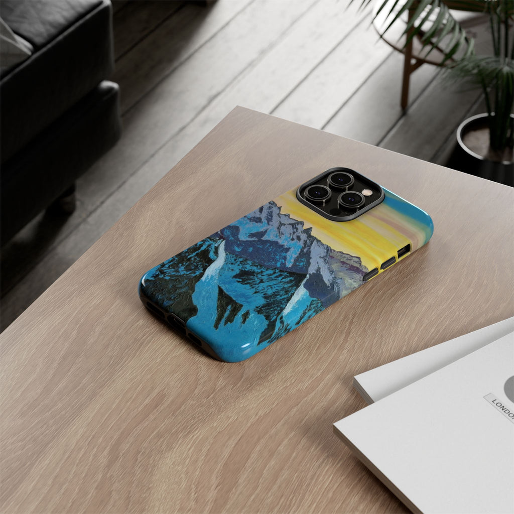 Mountain Sunset Phone Case — Protective Tough Case with Scenic Blue Peaks Design