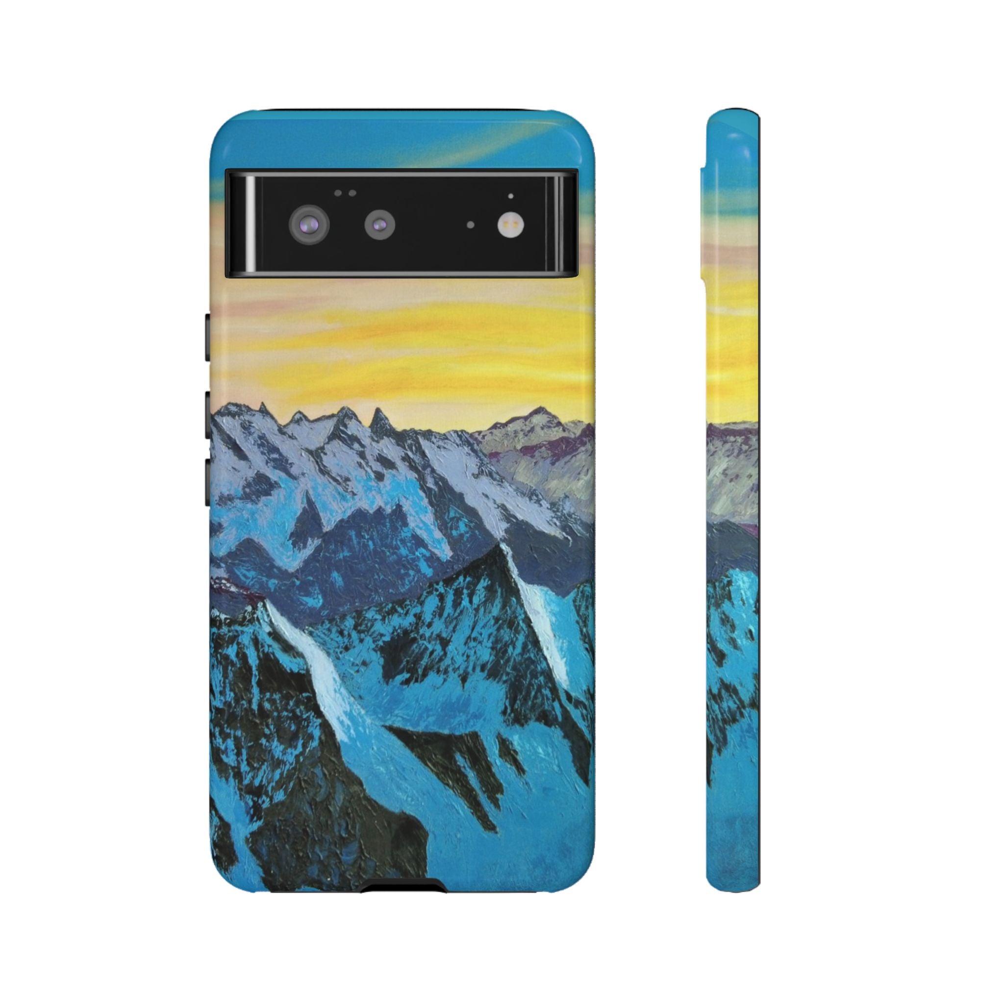 Mountain Sunset Phone Case — Protective Tough Case with Scenic Blue Peaks Design
