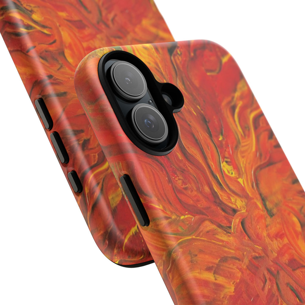 Flame Swirl Tough Phone Case — Abstract Red & Orange Art Protective Cover