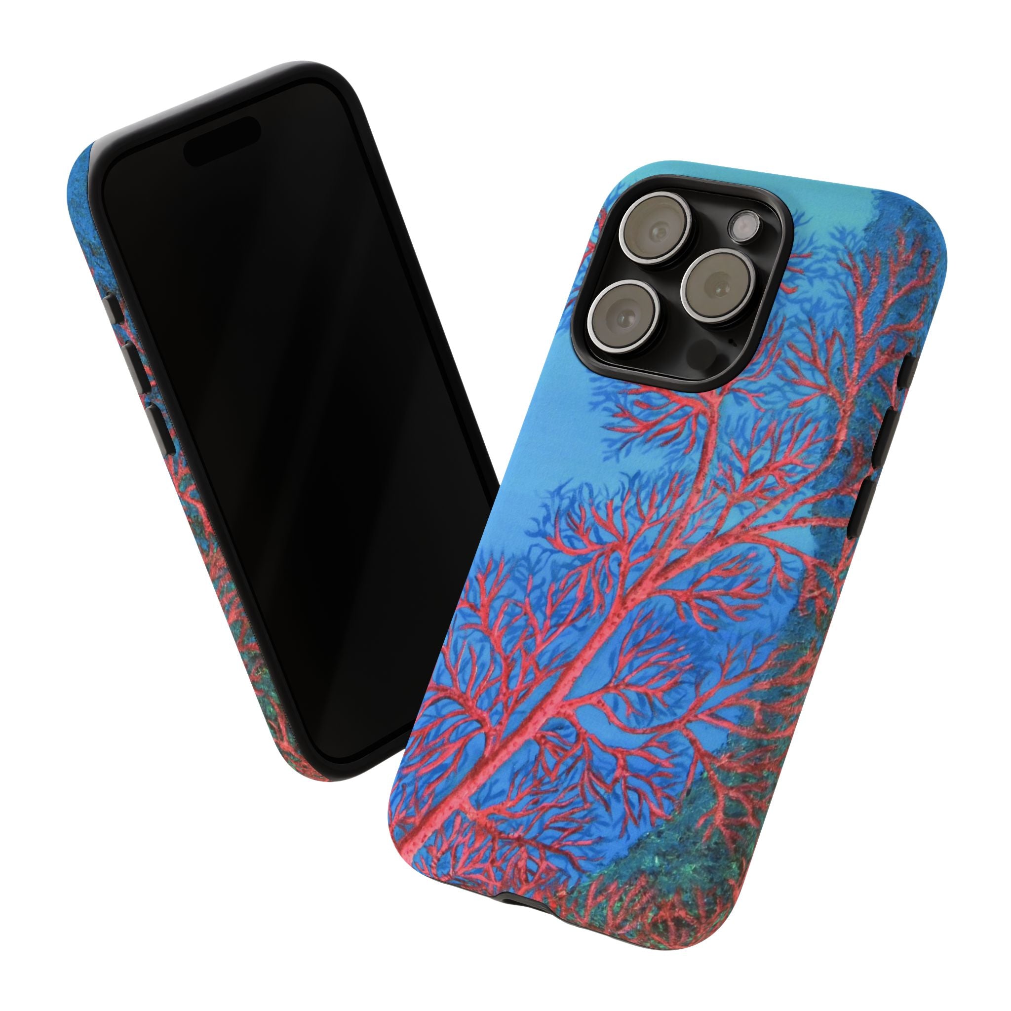 Coral Reef Phone Case — Vibrant Red Sea Fan on Ocean Blue Tough Case