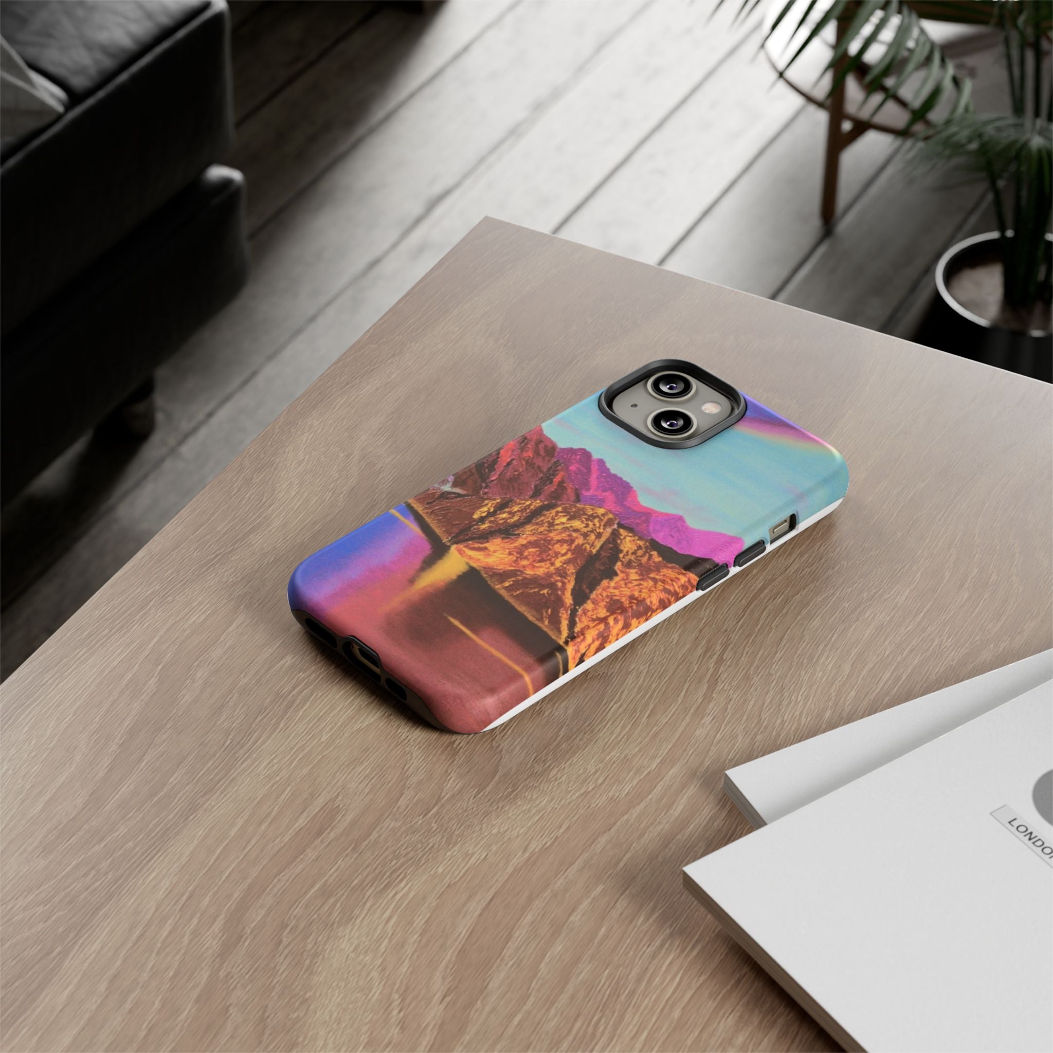 Protective Phone Case — Vibrant Retro Mountain Landscape