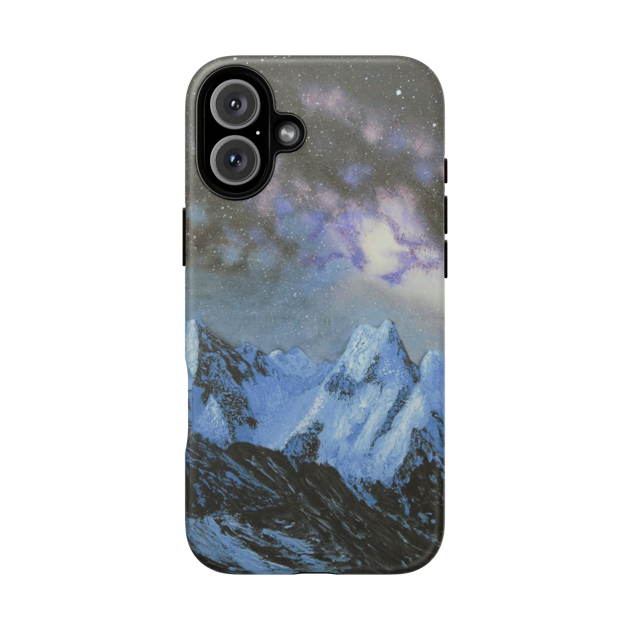 Mountain Night Sky Phone Case — Tough Protective iPhone Cover with Aurora & Snowy Peaks
