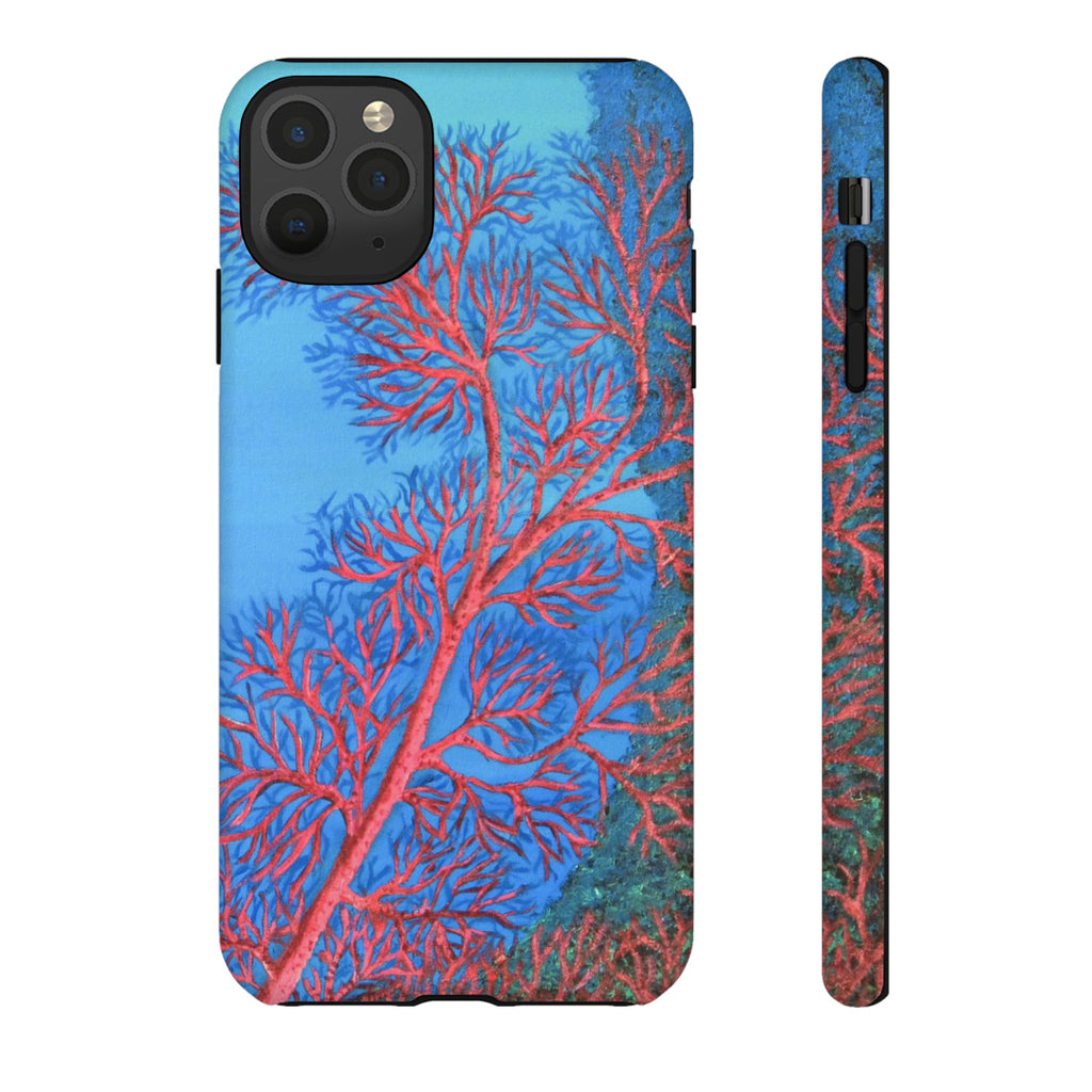 Coral Reef Phone Case — Vibrant Red Sea Fan on Ocean Blue Tough Case