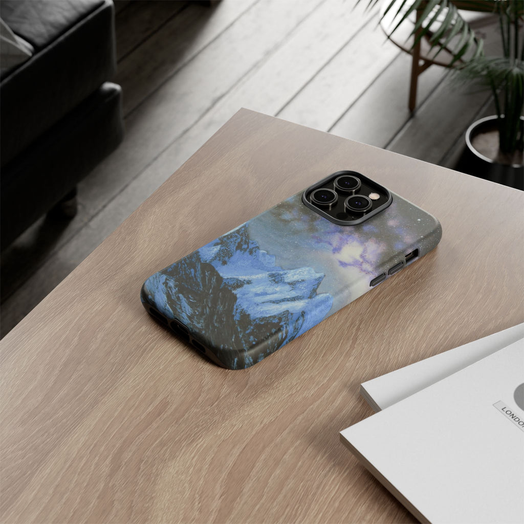 Mountain Night Sky Phone Case — Tough Protective iPhone Cover with Aurora & Snowy Peaks
