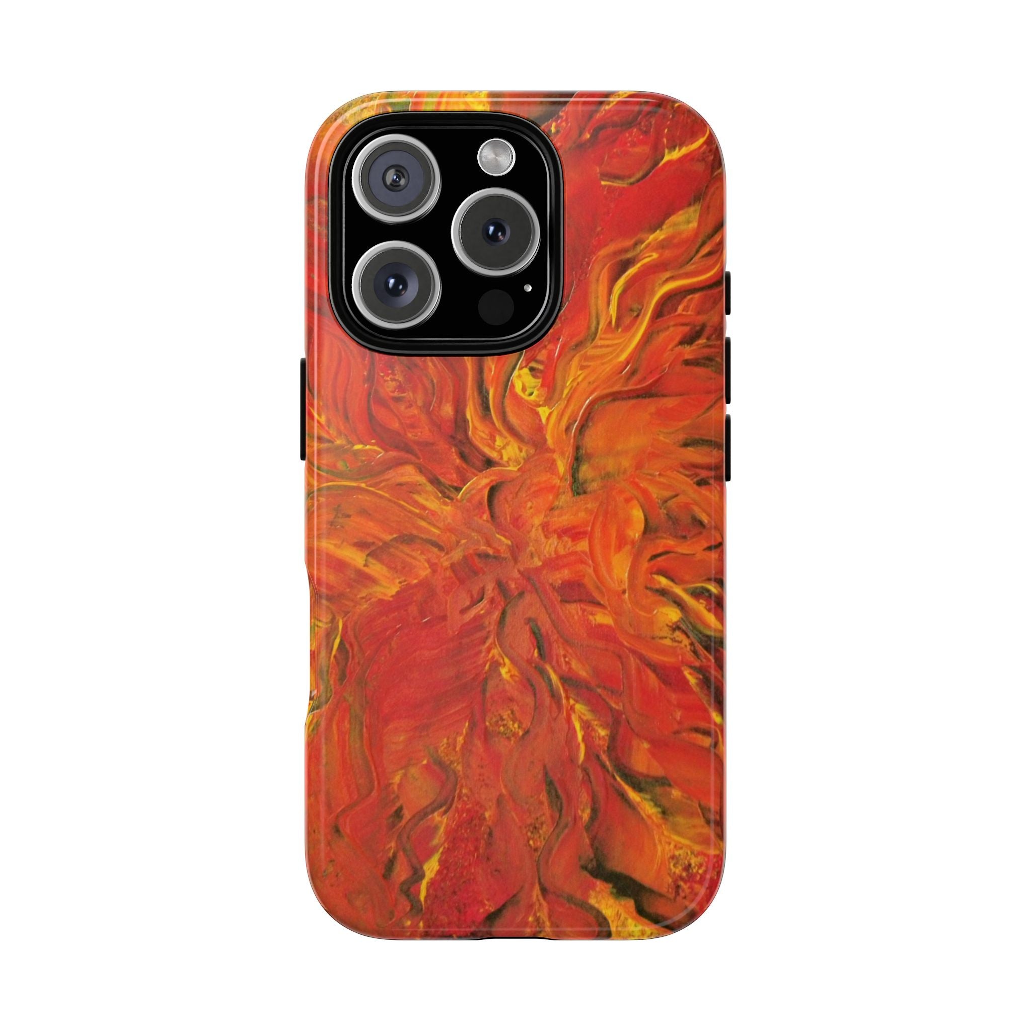 Flame Swirl Tough Phone Case — Abstract Red & Orange Art Protective Cover