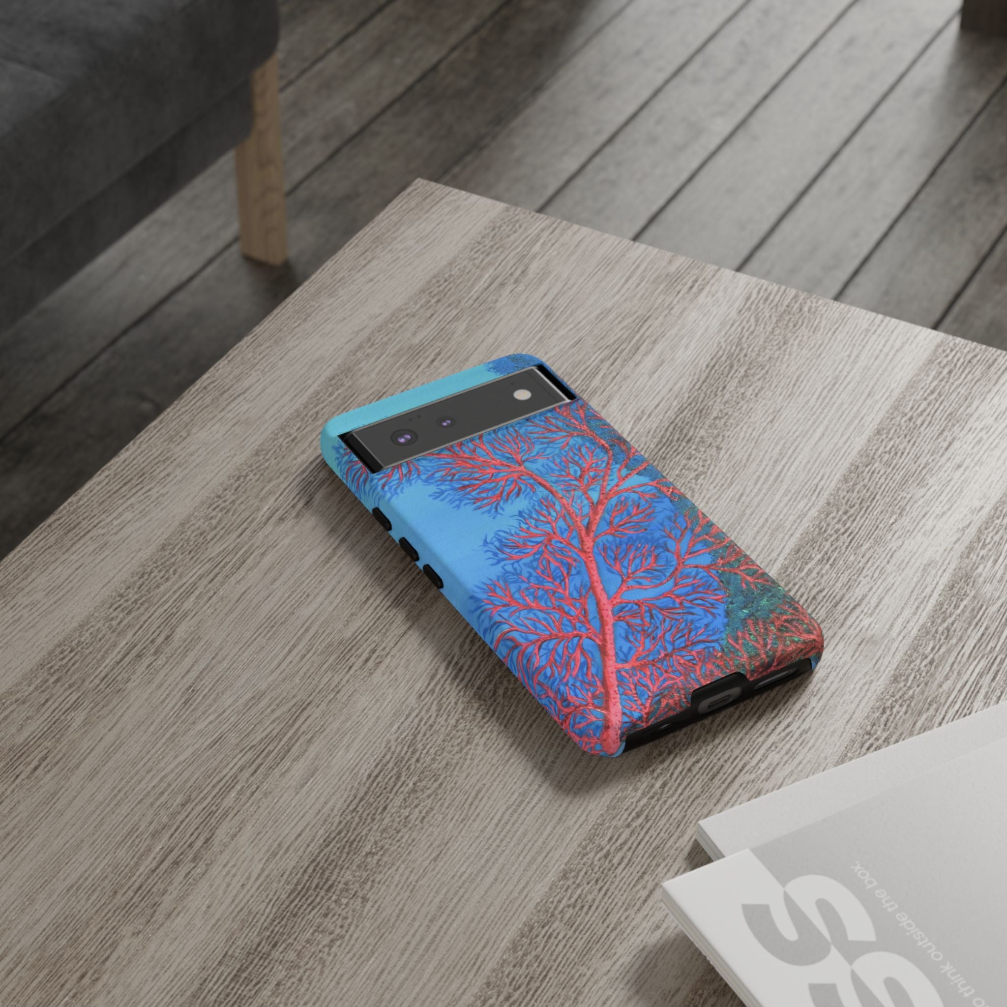 Coral Reef Phone Case — Vibrant Red Sea Fan on Ocean Blue Tough Case