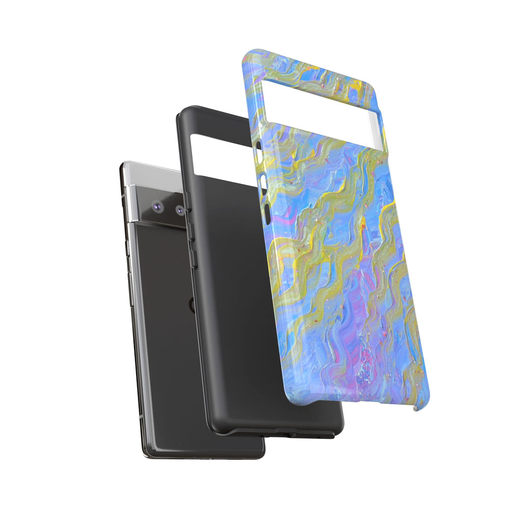 Pastel Marble Tough Phone Case — Blue & Gold Abstract Protective Cover