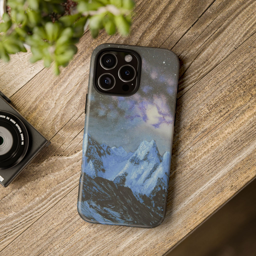 Mountain Night Sky Phone Case — Tough Protective iPhone Cover with Aurora & Snowy Peaks