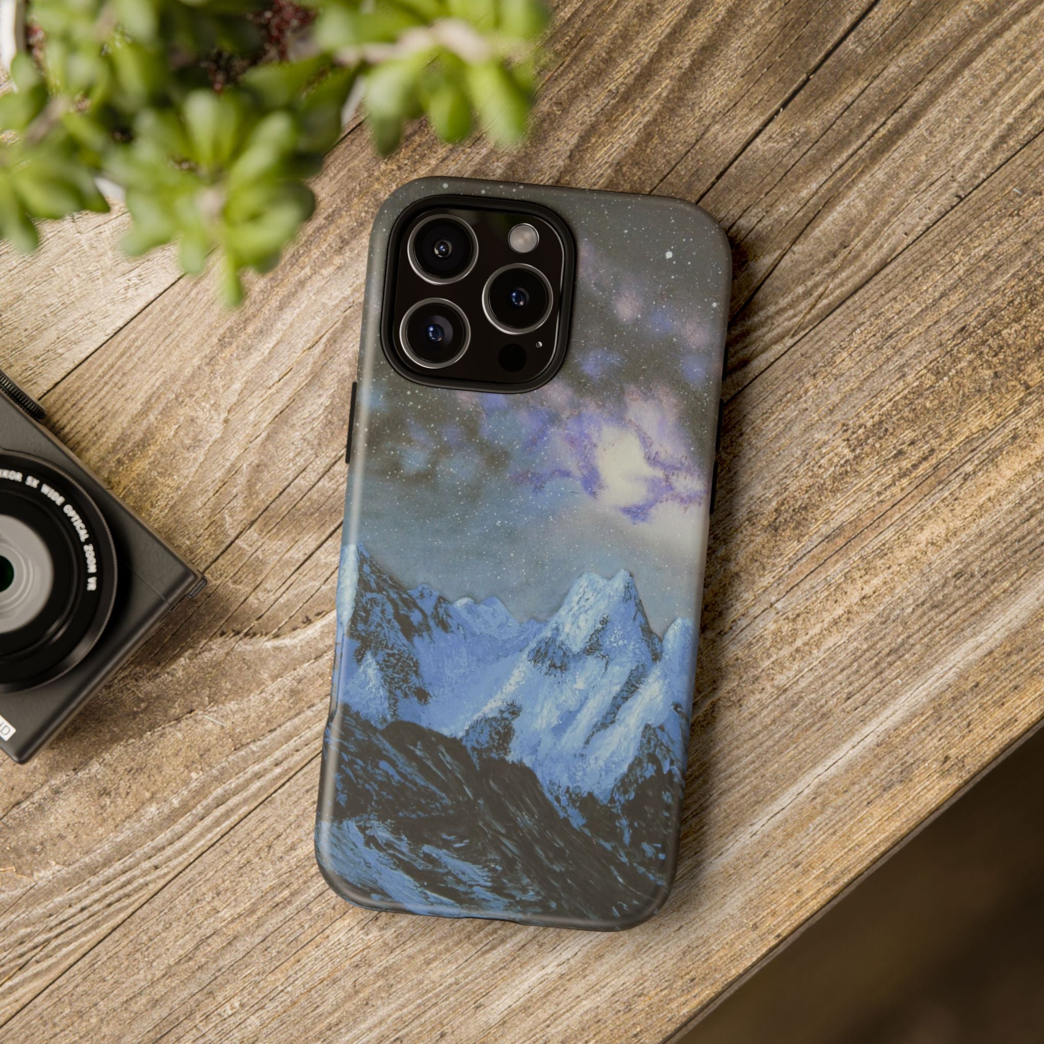 Mountain Night Sky Phone Case — Tough Protective iPhone Cover with Aurora & Snowy Peaks