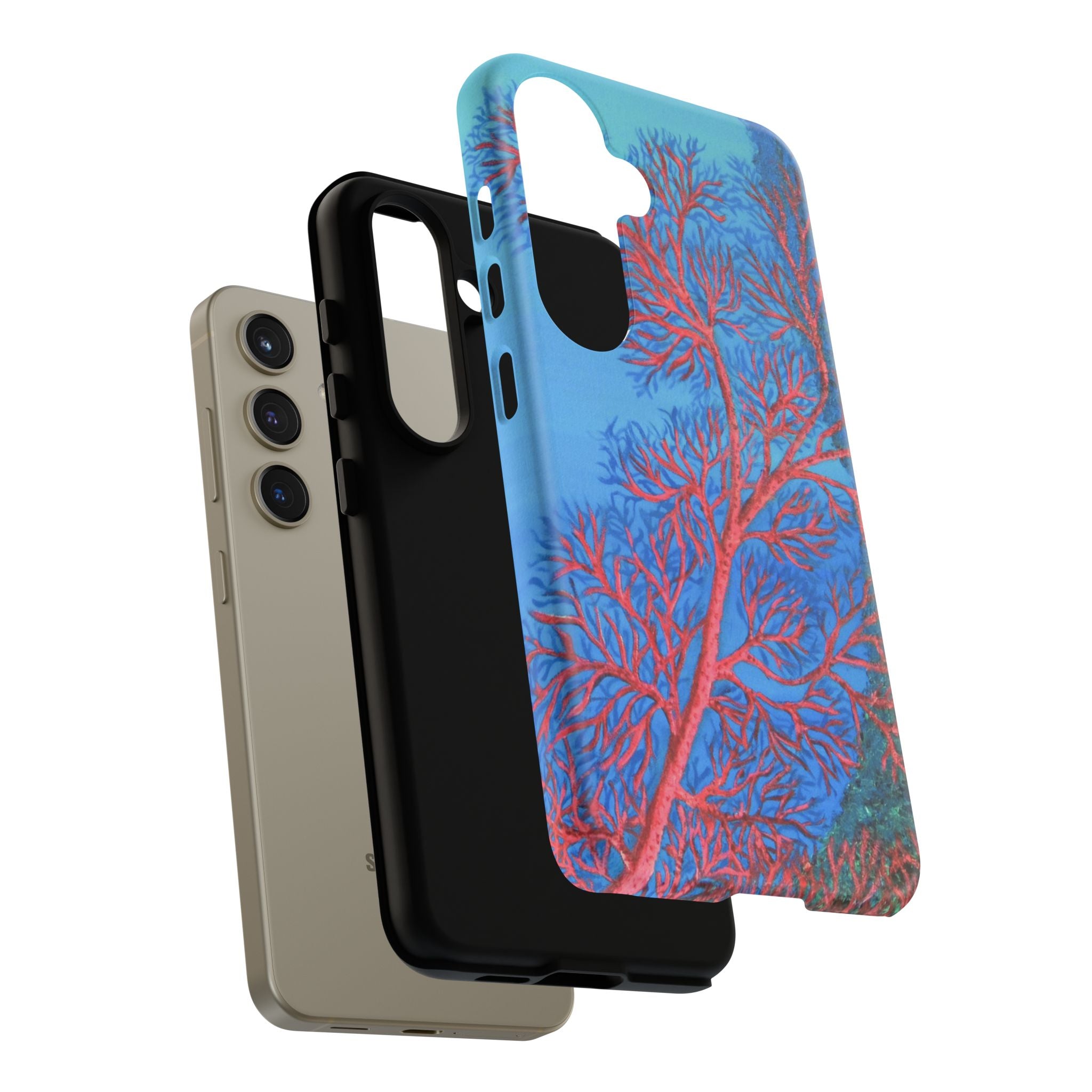 Coral Reef Phone Case — Vibrant Red Sea Fan on Ocean Blue Tough Case
