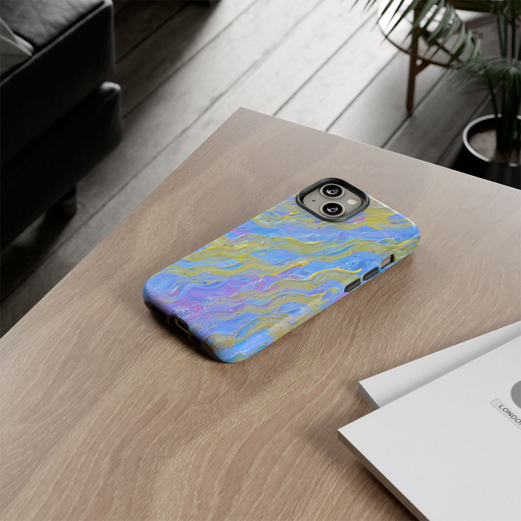 Pastel Marble Tough Phone Case — Blue & Gold Abstract Protective Cover