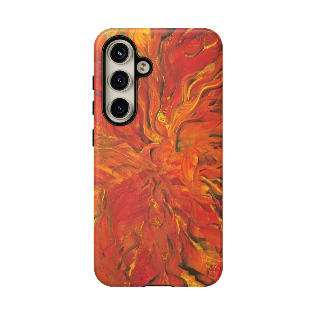 Flame Swirl Tough Phone Case — Abstract Red & Orange Art Protective Cover