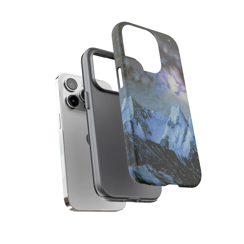 Mountain Night Sky Phone Case — Tough Protective iPhone Cover with Aurora & Snowy Peaks