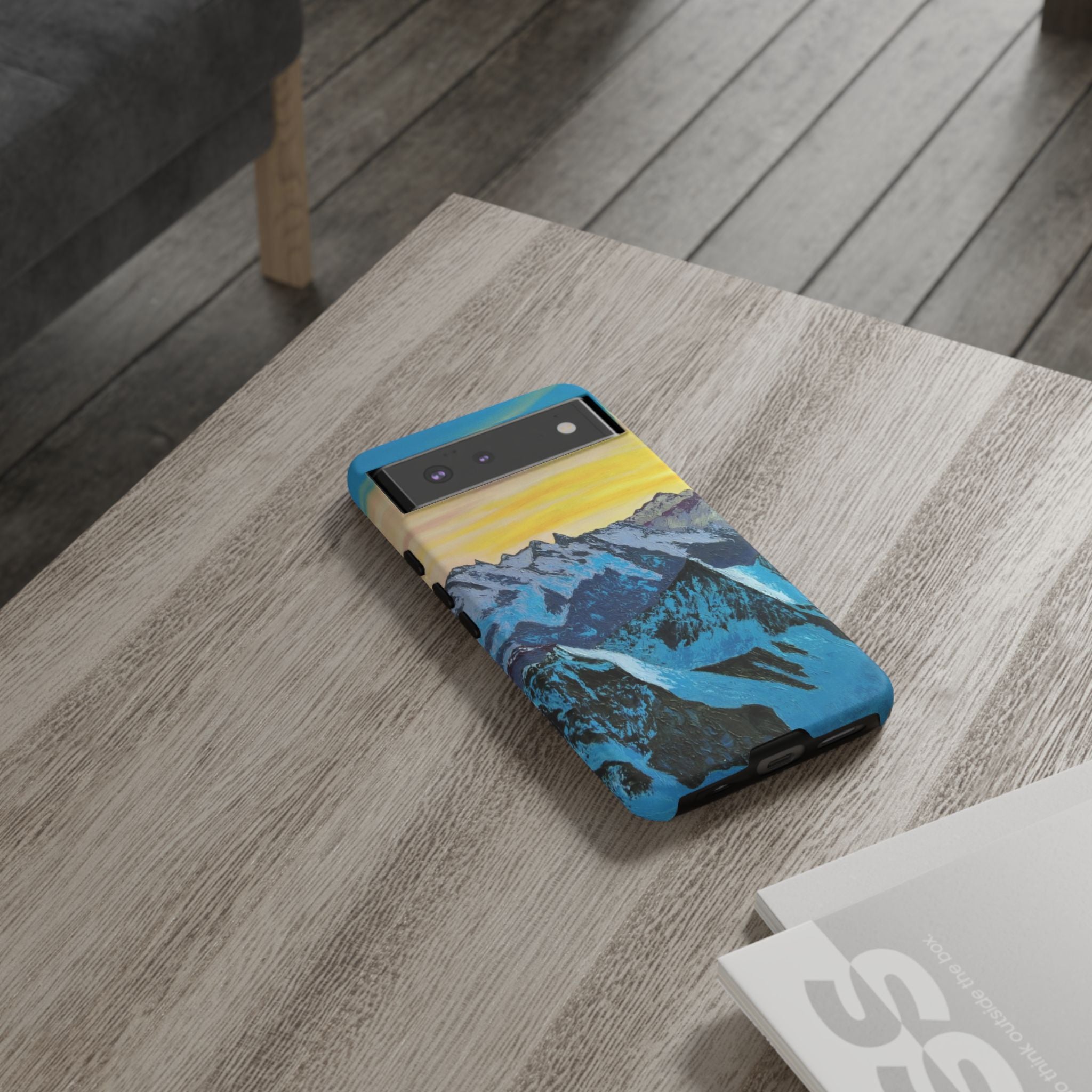 Mountain Sunset Phone Case — Protective Tough Case with Scenic Blue Peaks Design