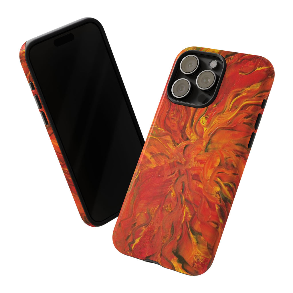 Flame Swirl Tough Phone Case — Abstract Red & Orange Art Protective Cover