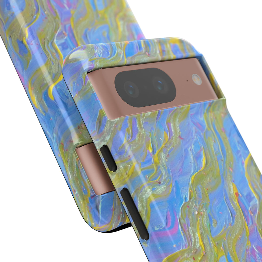 Pastel Marble Tough Phone Case — Blue & Gold Abstract Protective Cover