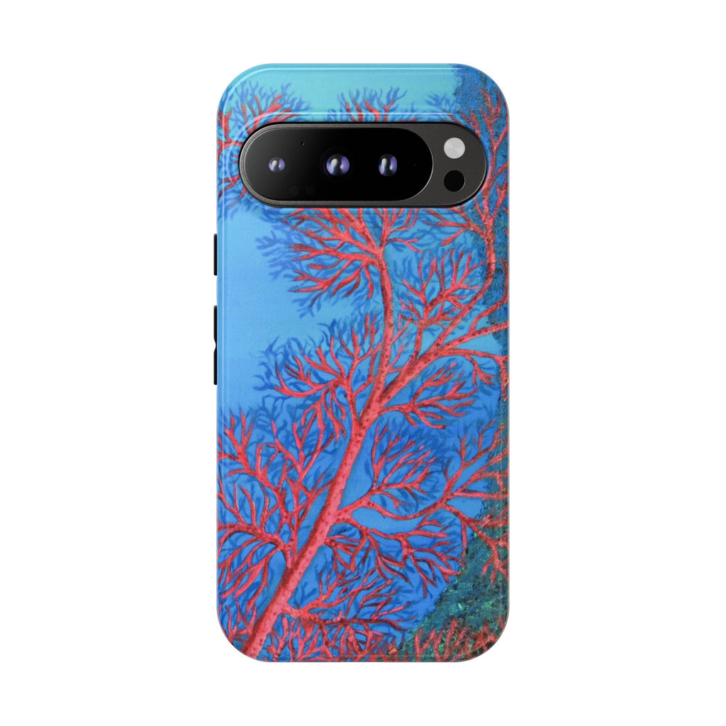 Coral Reef Phone Case — Vibrant Red Sea Fan on Ocean Blue Tough Case