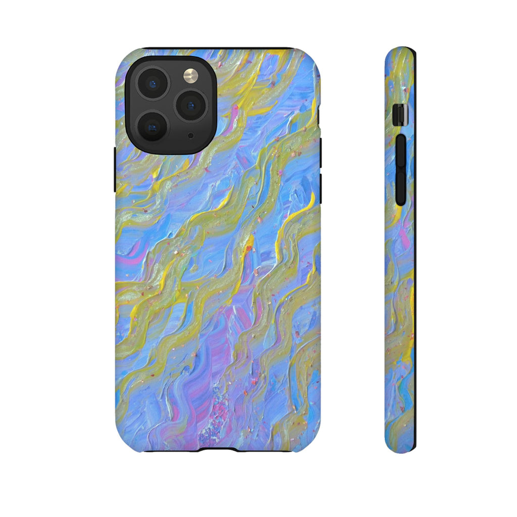 Pastel Marble Tough Phone Case — Blue & Gold Abstract Protective Cover