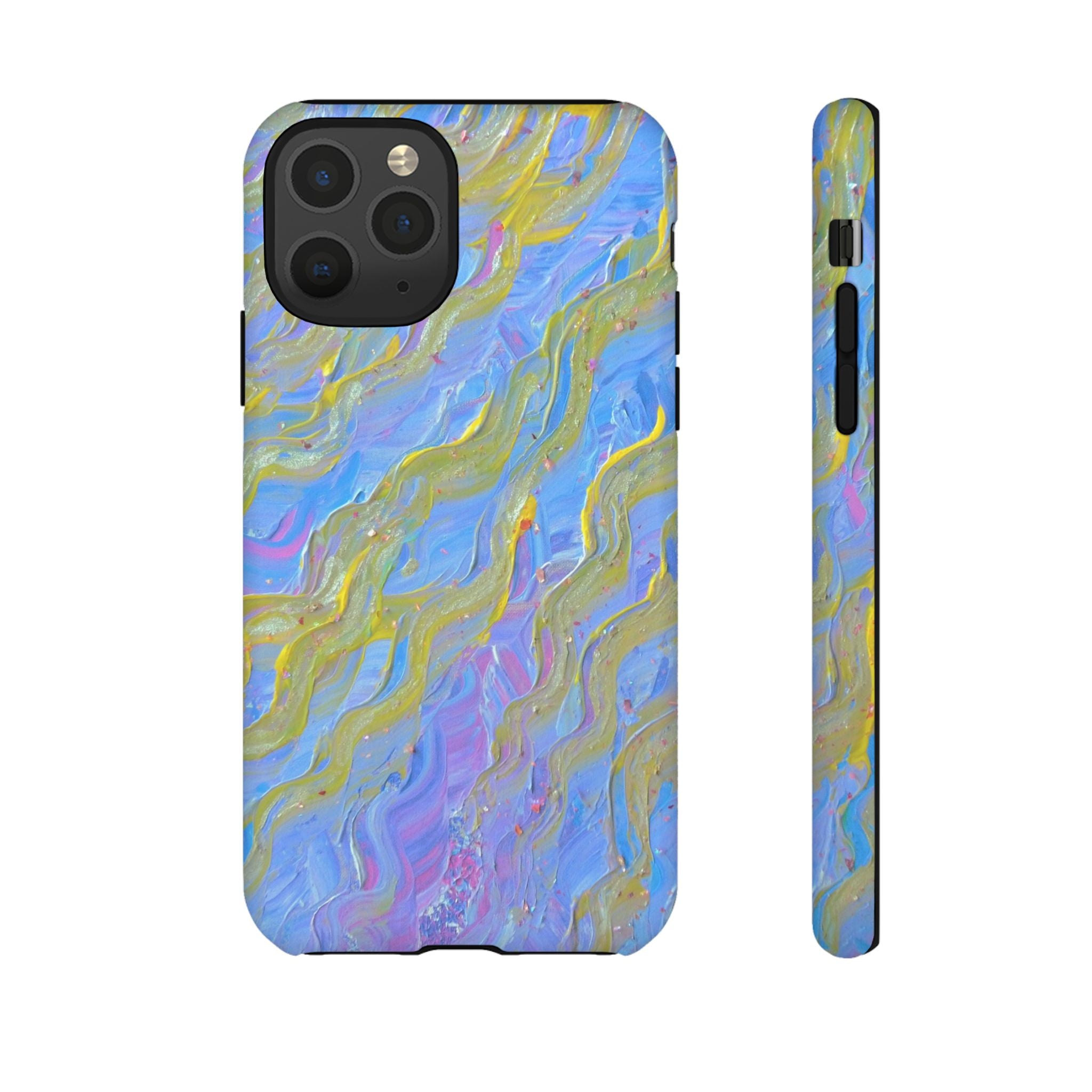 Pastel Marble Tough Phone Case — Blue & Gold Abstract Protective Cover