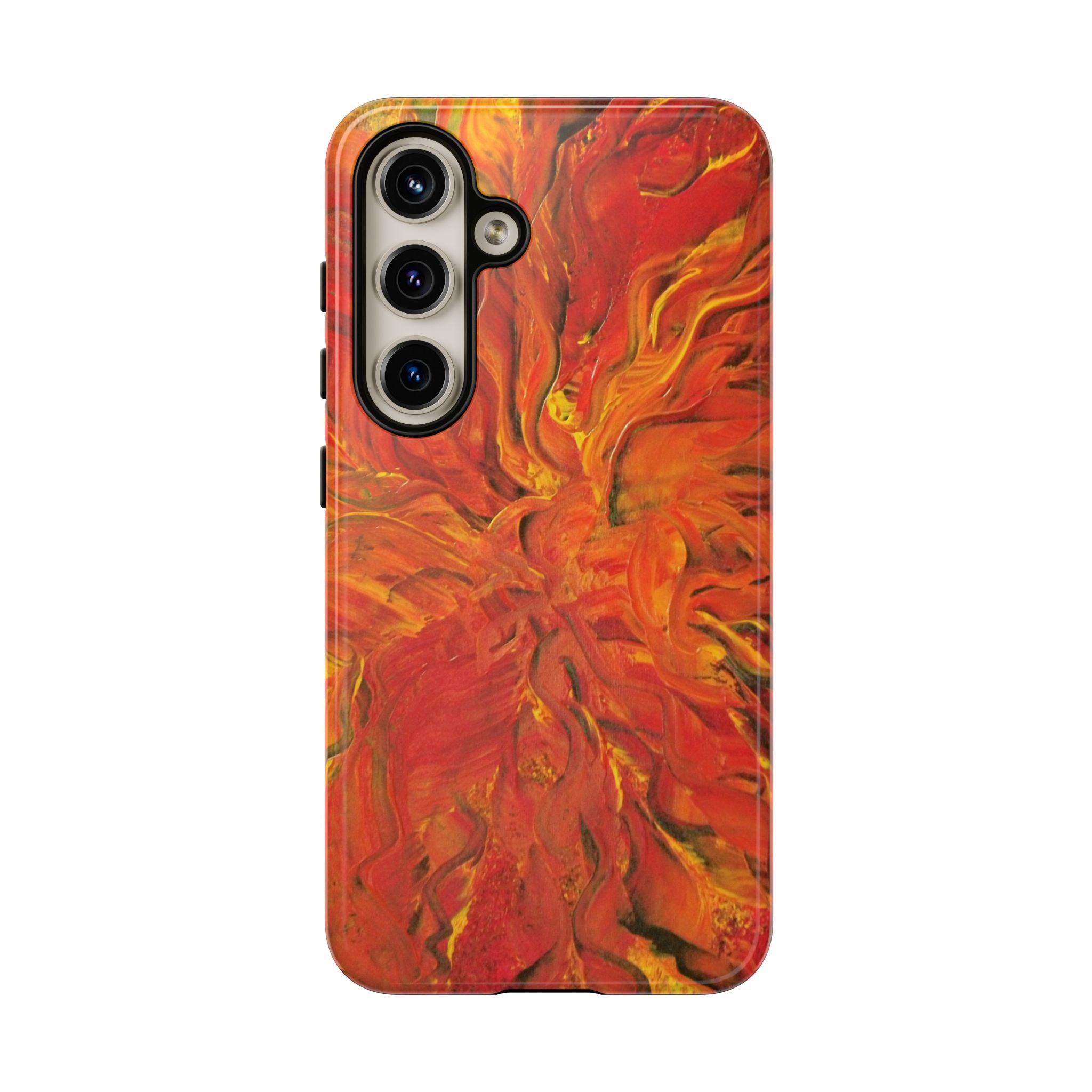 Flame Swirl Tough Phone Case — Abstract Red & Orange Art Protective Cover