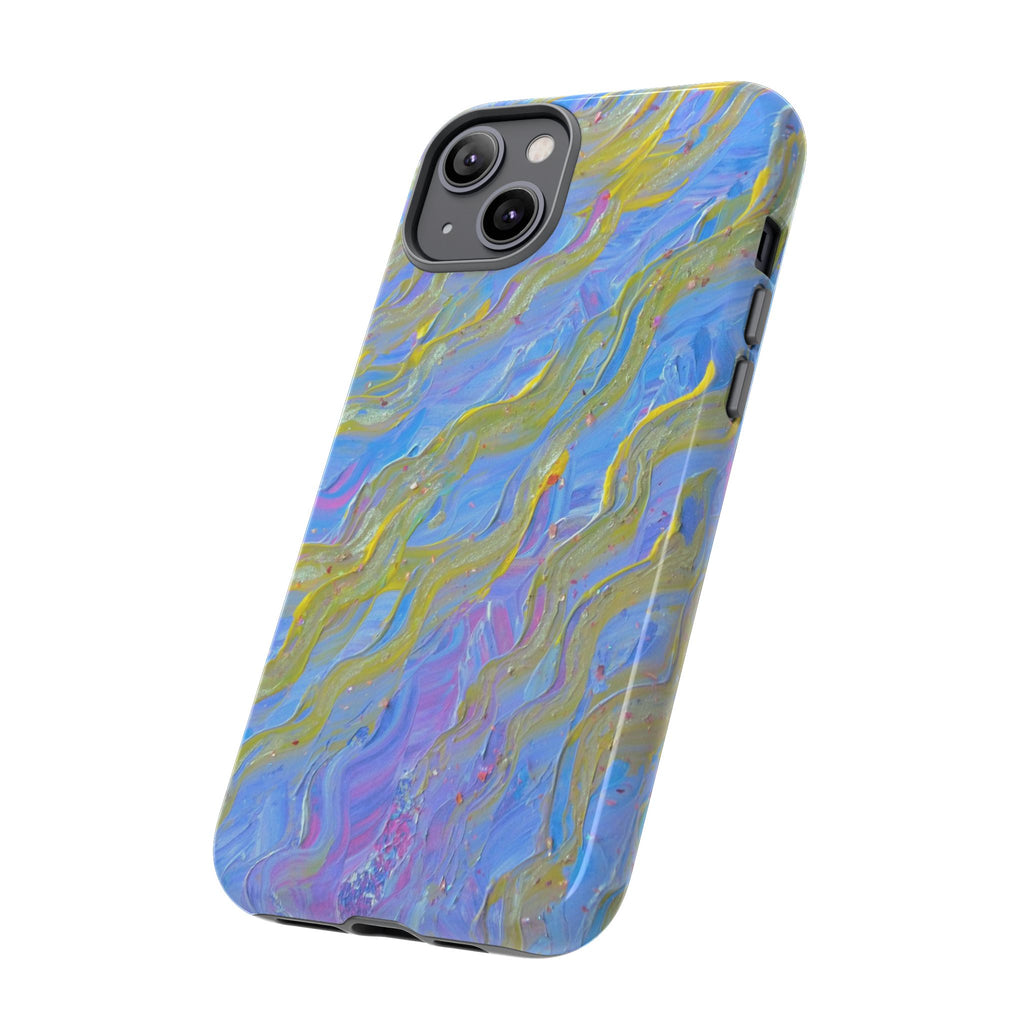 Pastel Marble Tough Phone Case — Blue & Gold Abstract Protective Cover