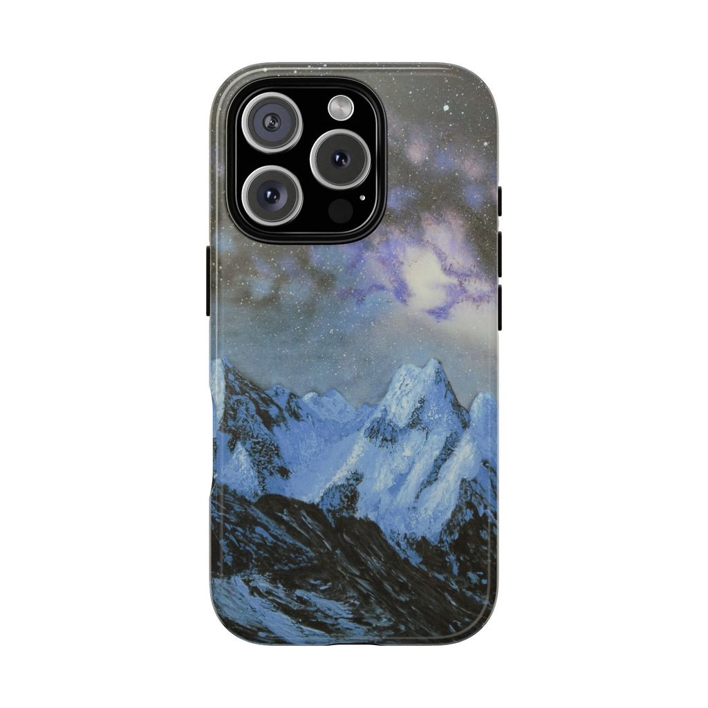 Mountain Night Sky Phone Case — Tough Protective iPhone Cover with Aurora & Snowy Peaks