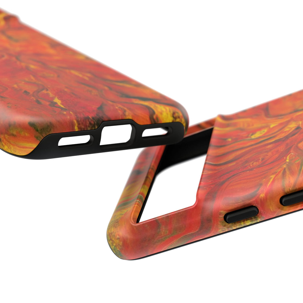 Flame Swirl Tough Phone Case — Abstract Red & Orange Art Protective Cover