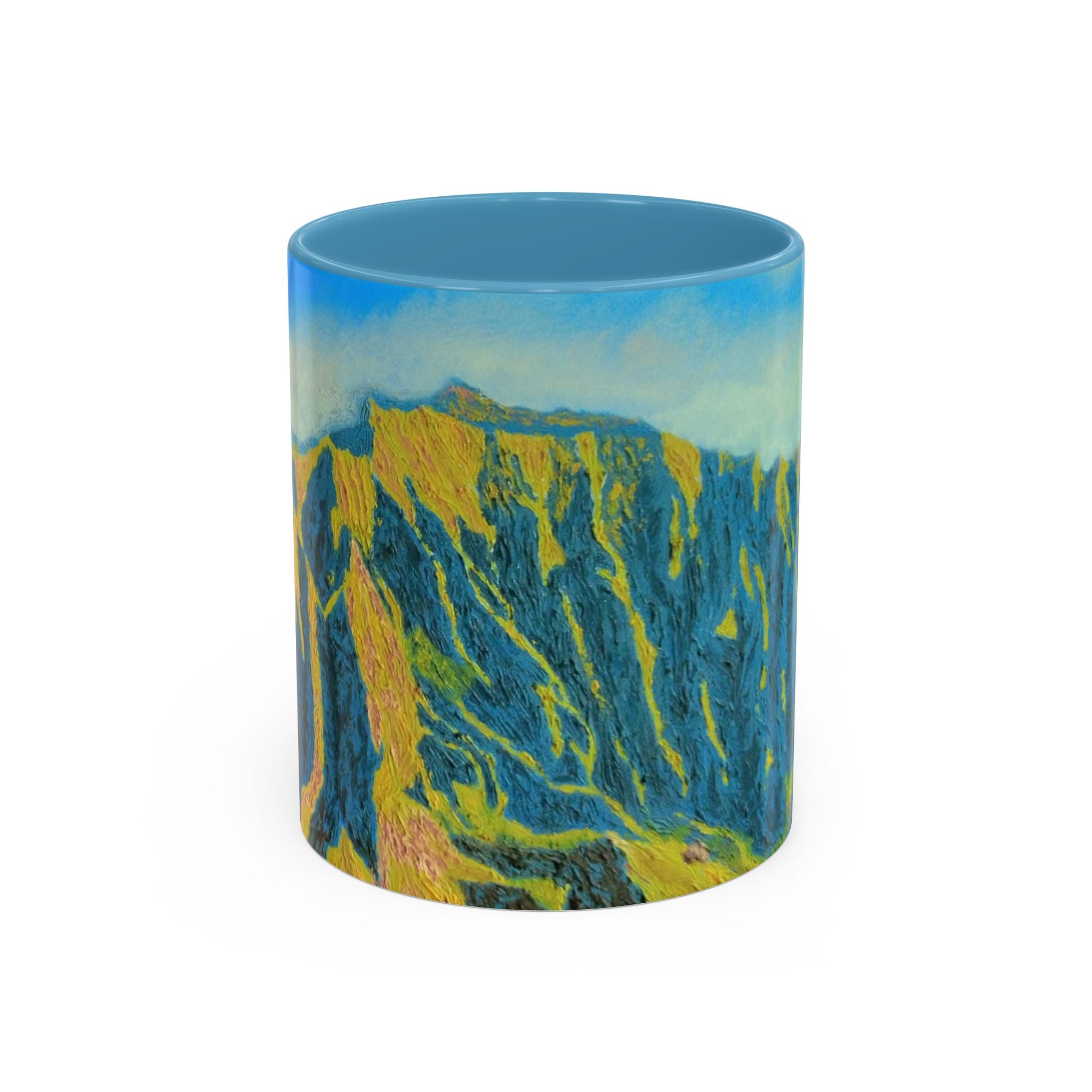 Scenic Cliffside Accent Coffee Mug — Blue Landscape Art