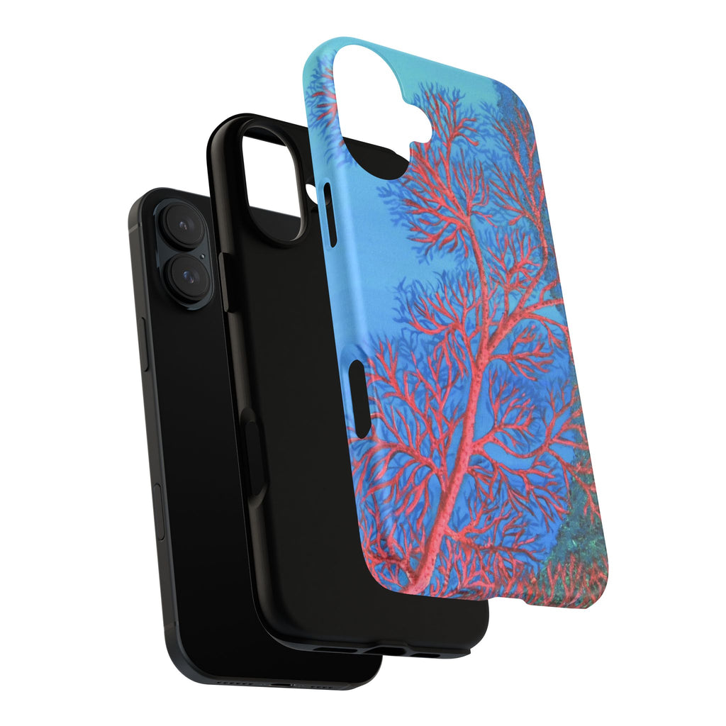 Coral Reef Phone Case — Vibrant Red Sea Fan on Ocean Blue Tough Case