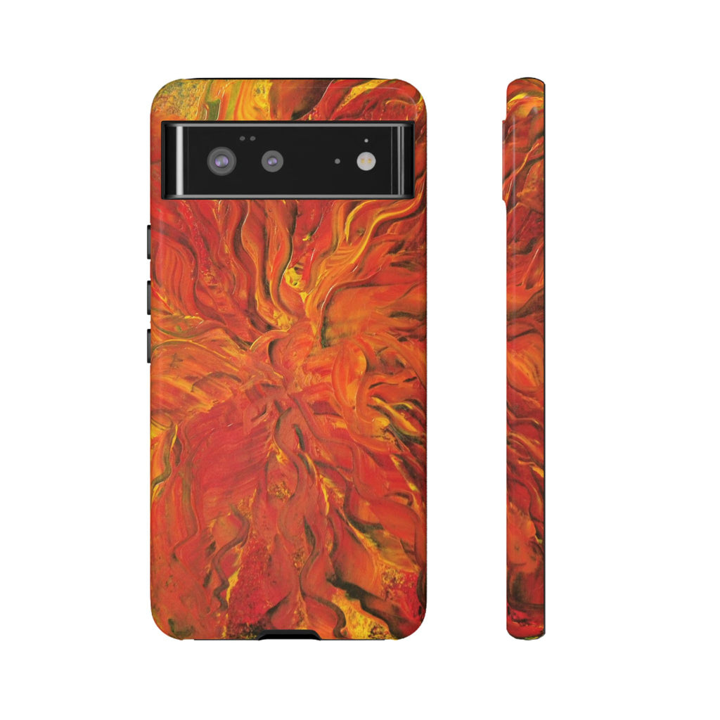 Flame Swirl Tough Phone Case — Abstract Red & Orange Art Protective Cover