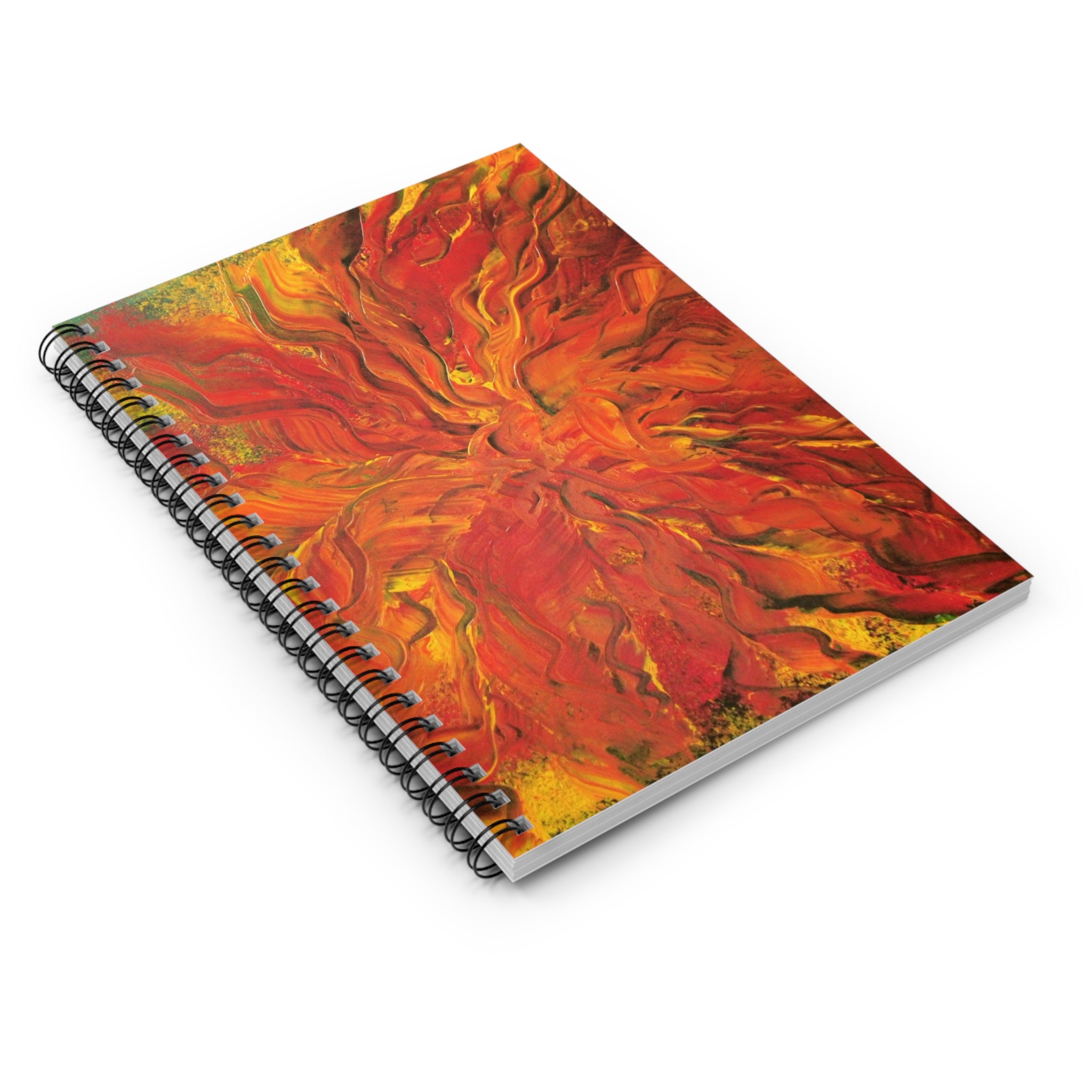 Burning Heart Spiral Notebook — Ruled Journal with Red & Orange Fluid Art Cover