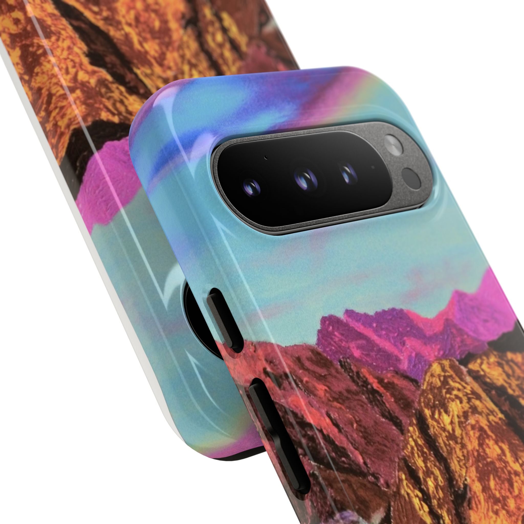 Protective Phone Case — Vibrant Retro Mountain Landscape