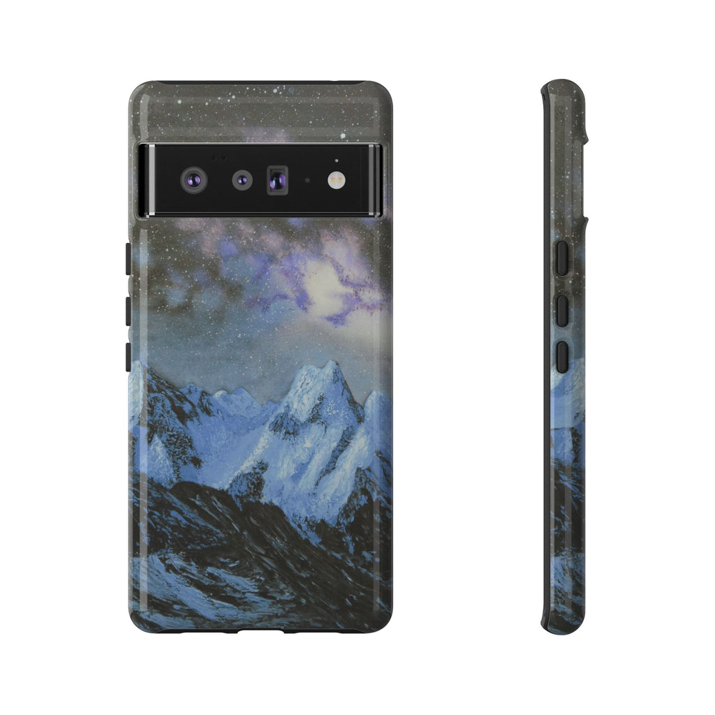 Mountain Night Sky Phone Case — Tough Protective iPhone Cover with Aurora & Snowy Peaks
