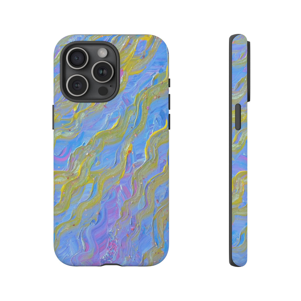 Pastel Marble Tough Phone Case — Blue & Gold Abstract Protective Cover