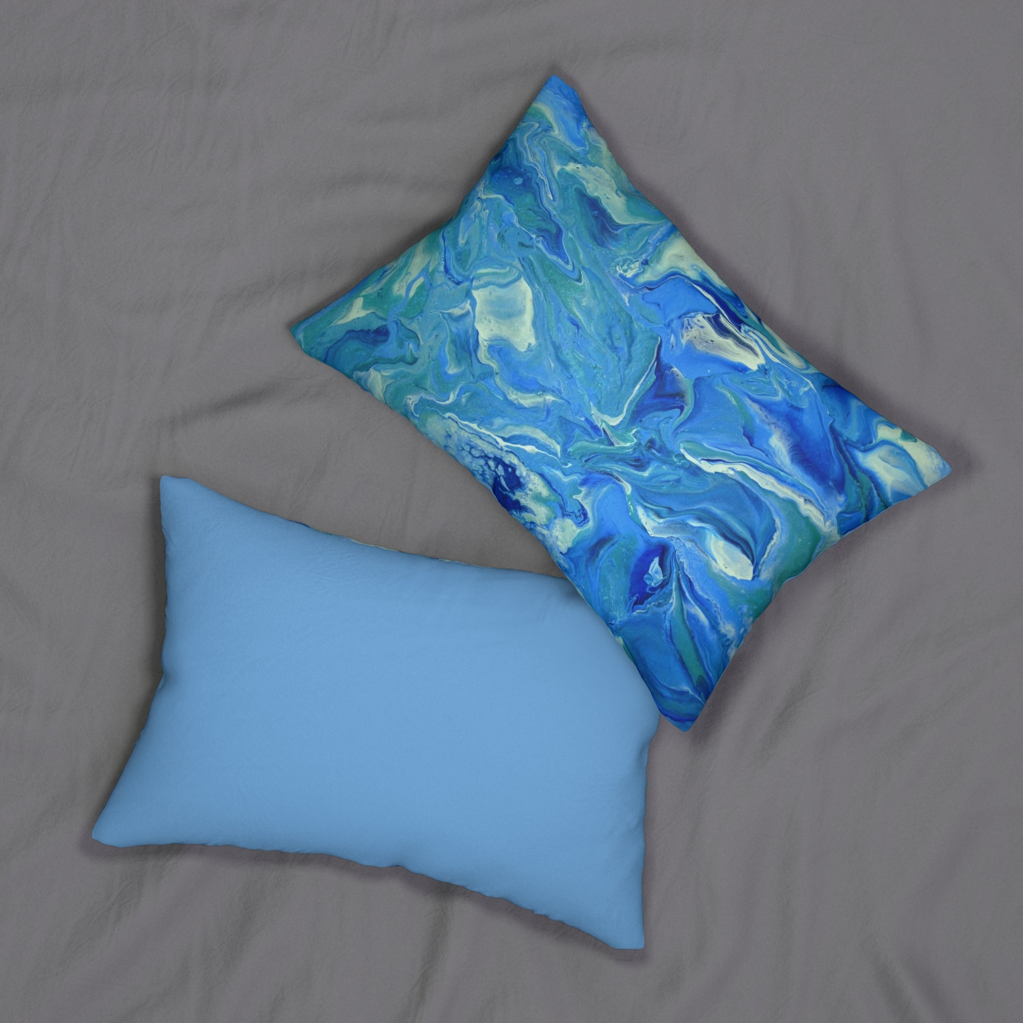 Blue Marble Lumbar Pillow - Abstract Ocean Wave Accent Cushion