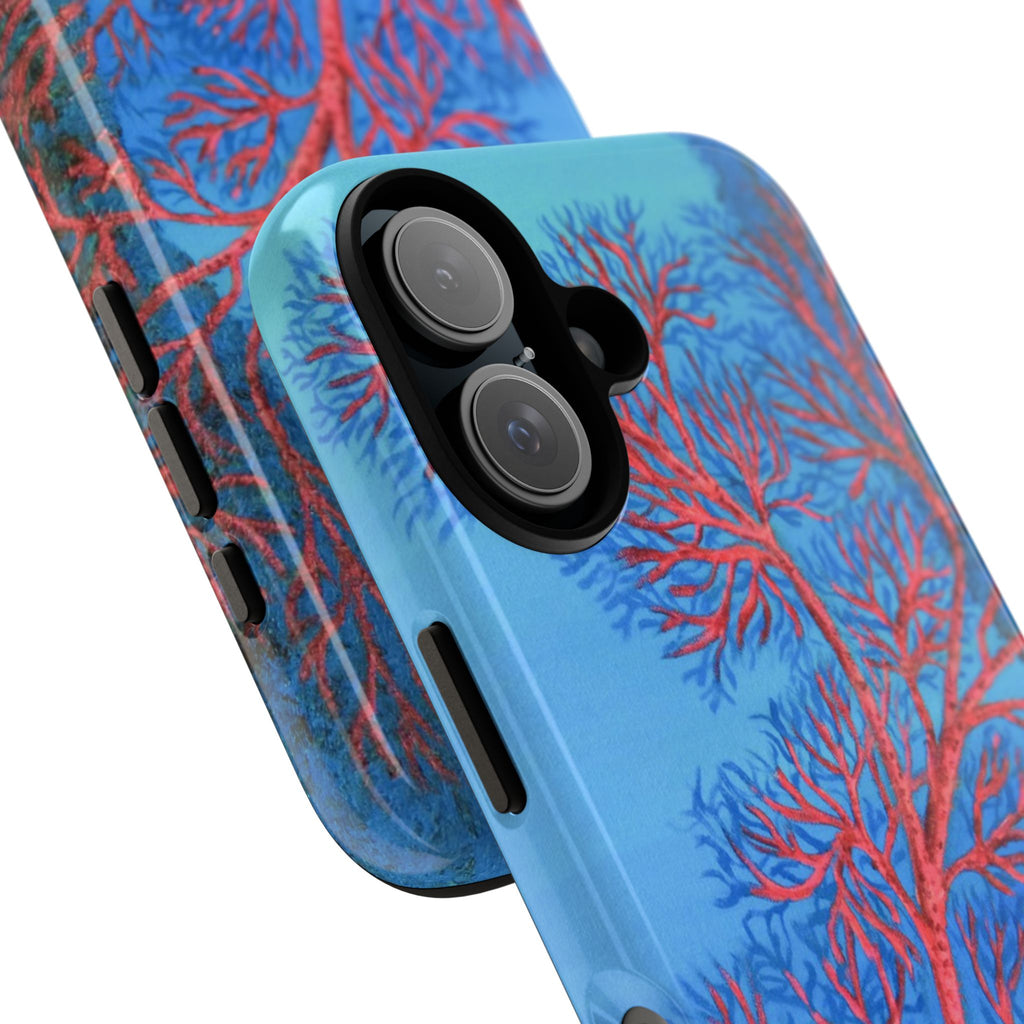 Coral Reef Phone Case — Vibrant Red Sea Fan on Ocean Blue Tough Case